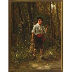 Lajos Bruck (1846-1910), Hungarian, THE YOUNG HUNTER, Oil on canvas; signed lower right, 30 ...