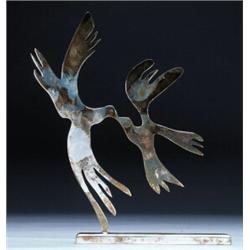 Menasche Kadisman (1932- ), Israeli, DOVES, Silver relief stamped 925; signed and initialled. C...