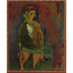 Samuel Tepler (1918-1998), Israeli, SEATED BOY, Oil on canvas; signed and dated 1950 lower righ...