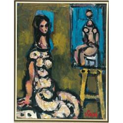 Yaacov Wexler (1912-1995), Israeli, SEATED MODEL, Oil on canvas; signed lower right, signed ver...