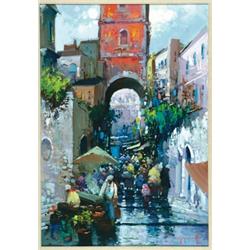 Giovanni Guarlotti (1869-1954), Italian, ITALIAN MARKET SCENE, Oil on masonite; signed lower ri...