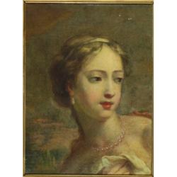 Manner of Rosalba Carriera (1675-1757), Italian, ELEGANT BEAUTY WITH PEARL NECKLACE , Oil on ca...