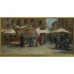 Filippo Anivitti (1876-1955), Italian, THE MARKET OF CAMPO DEI FIORI, ROME, Oil on canvas; sign...