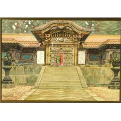 Masano Kawakubo (19th/20th Century), Japanese, SHINTO TEMPLE, Watercolour; signed lower left...