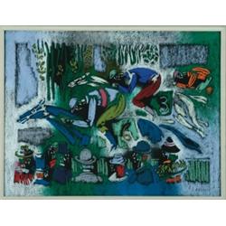 Vytautas Kasiulis (1918- ), Lithuanian, LES COURSES, Colour pastel; signed lower right, titled...