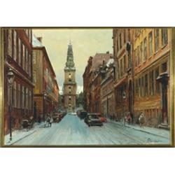 W** T** Chmielinski (1911-1979), Polish, WARSAW STREET SCENE, Oil on canvas; signed lower right...