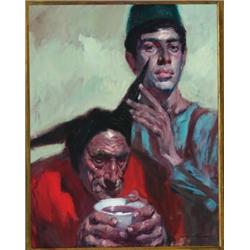 Manuel Monedero (1929- ), Spanish, THE HAT AND THE OLD MAN, Oil on canvas; signed lower right,...