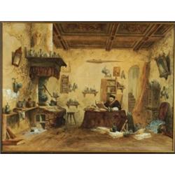 H** O'Brien (19th Century), European, ALCHEMIST IN HIS STUDY, Watercolour; signed and dated 51...