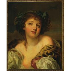 C** Ebert (19th Century), European, A BEAUTY IN LEOPARD SKIN (AFTER JEAN BAPTISTE GREUZE), Oil...