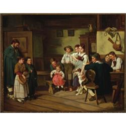 J** Bauer (19th Century), European, THE DUET, Oil on canvas; signed lower right, 24.8" x 31.3...