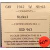 Image 2 : 5 cents 1942; ICCSMS-63 Nickel.