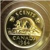 Image 2 : 5 cents 1964; CCCS MS-63 Dot in Front of Mouth of Queen in Hard Holder.
