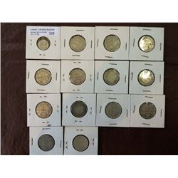 Newfoundland silver 5-20-25 cents from 1890 to 1917. Lot of 14 coins.
