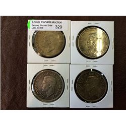 Canada silver dollar 1935-1937-1939-1951. Lot of 4 coins.
