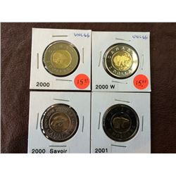 Canada two dollars mint state lot of 4 coins.