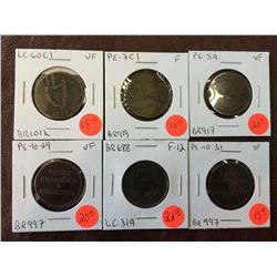 Assortment of pre-confederation tokens. Lot of 6 pieces.