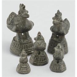 Ópium sulyok, 5db Burma, 14-16, sz., bronz