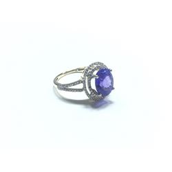 14K GOLD 2.60 CT TANZANITE RING WITH 114 SINGLE CUT DIAMONDS, APPRAISED VALUE: $5,200