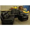 Image 4 : BLACK ITALIA 3 PIECE (SOFA, LOVESEAT, CHAIR) LEATHER SOFA SET, WITH 5 ELECTRIC RECLINING SEATS