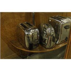 COLLECTION OF 5 1930S-40S CHROME PLATED TOASTERS, IN EXCELLENT CONDITION