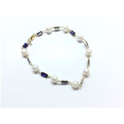 14K GOLD 6.0 CT SAPPHIRE AND FRESHWATER PEARL BRACELET, APPRAISED VALUE: $3,809