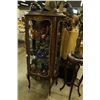 Image 2 : FRENCH CURVED GLASS VITRINE, WITH ORIGINAL PAINTED ARTWORK, AND BRASS ORMOLU