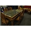 Image 2 : HAND CRAFTED INDONESIAN TABLE AND 6 CHAIRS, TABLE INSERT ORIGINALLY MADE OF MONASTERY DOORS,