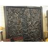 Image 1 : MAGNIFICENT PAIR OF HEAVILY CARVED TEMPLE DOORS DEPICTING A WARLORD AND PRIESTESS, 8' X 8'