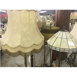 PAIR OF FLOOR LAMPS WITH CLOTHE SHADE AND GLASS TIFFANY STYLE SHADE