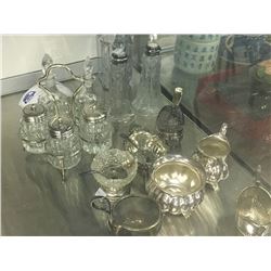 COLLECTION OF VARIOUS SILVERPLATE, SILVER AND CRYSTAL CRUET