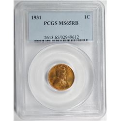 1931 LINCOLN CENT PCGS MS65 RB