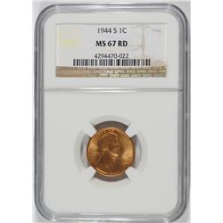1944-S LINCOLN CENT, NGC MS-67 RED NGC PRICE GUIDE=$130.00