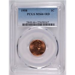 1958 LINCOLN CENT PCGS MS66+ RD, HUGE MONEY IN 67