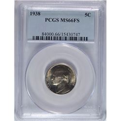 1938 JEFFERSON NICKEL, PCGS MS-66 FULL STEPS
