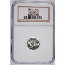1943 MERCURY DIME, NGC MS-67