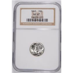 1945 MERCURY DIME, NGC MS-67
