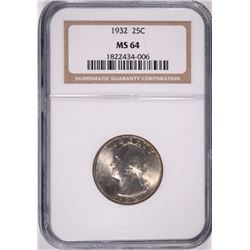 1932 WASHINGTON QUARTER, NGC MS-64