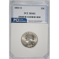 1932-S WASHINGTON QUARTER, PCI GEM BU WHITE!!