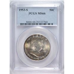 1953-S FRANKLIN HALF DOLLAR, PCGS MS-66!