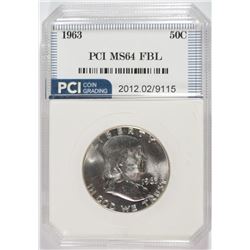 1963 FRANKLIN HALF DOLLAR, PCI GEM BU FBL  RARE!