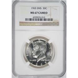 1965 SMS KENNEDY HALF DOLLAR NGC MS-67 CAMEO NGC PRICE GUIDE $750