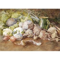 Bakoss Tibor (Nagykorös, 1868 - Porrog, 1950) Zöldséges csendélet, 1909
