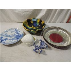 LOT 5 SPATTER POTTERY BOWL DELFT PLATE MORE