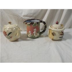 LOT 3 TEA POTS TEAPOTS WATER PITCHER ANTIQUE