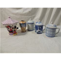 ASIAN INSPIRED COVERED TEA CUPS VASE MICKEY MOUSE