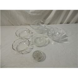 5 PIECES CRYSTAL GLASS BOWLS & GLASS FROG FLOWER