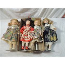 LOT 4 VINTAGE BLONDE HAIRED DOLLS STANDS PORCELAIN