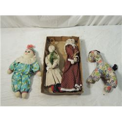 LOT 4 ANTIQUE VINTAGE SOFT CLOTH STUFFED DOLLS