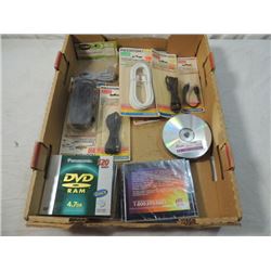 BOX LOT ELECTRONICS ACCESSORIES, CABLES, DISKS