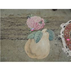 2 FRUIT SHAPE THROW RUGS VINTAGE PEAR FLOWER